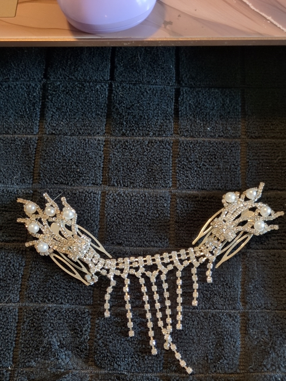 Bridal Crystal and Pearl Hair Comb - Silver Tone